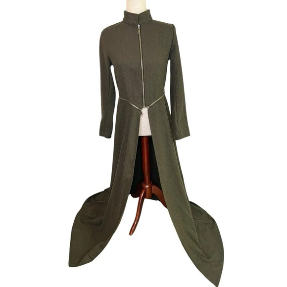 Gothic Punk Military Long Coat Jacket Small Olive Green Convertible Cosplay - Picture 1 of 13